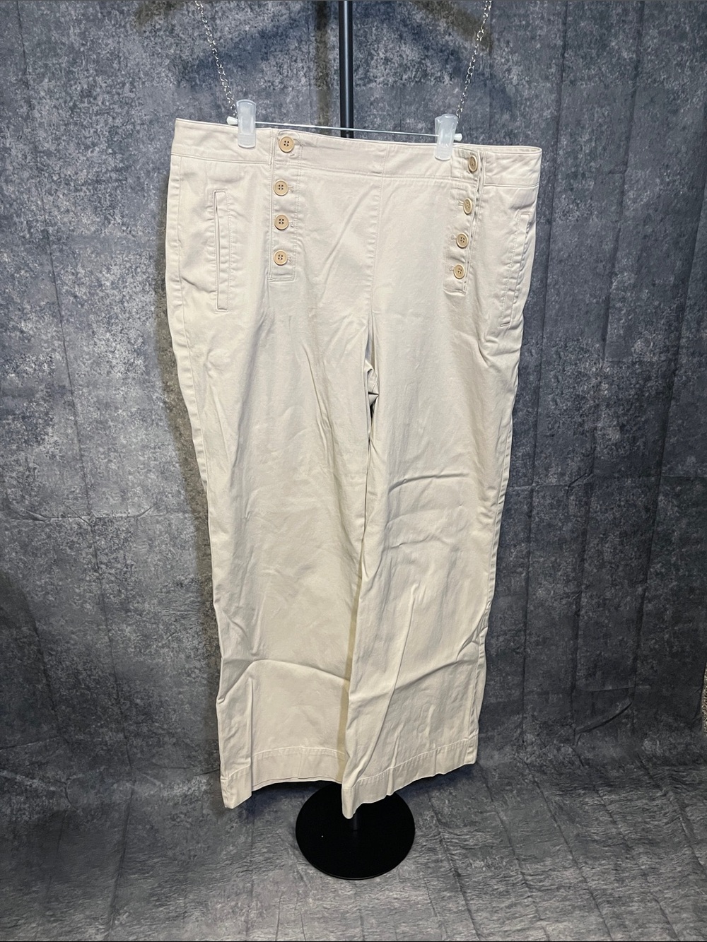 Talbots Cream Sailor-Button Wide-Leg Chinos